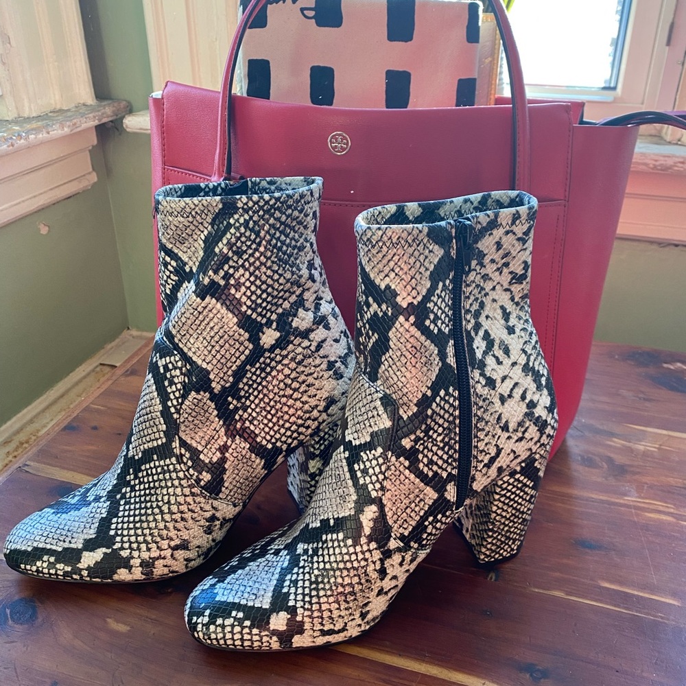 ALDO Snakeskin black and creamy white booties NWT